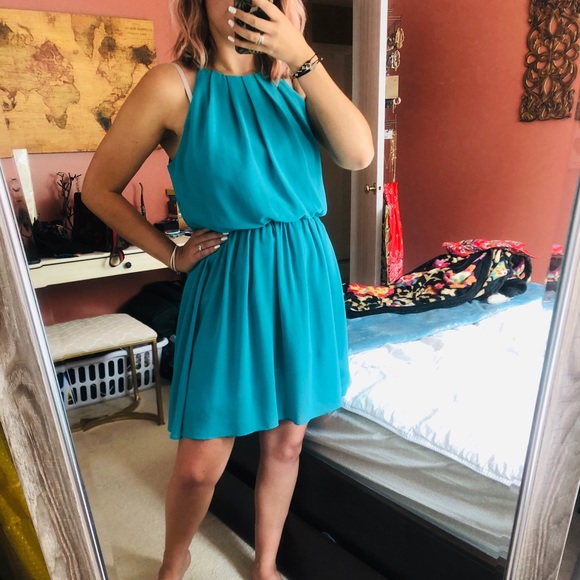 Teal High Neck Dress - Picture 2 of 3